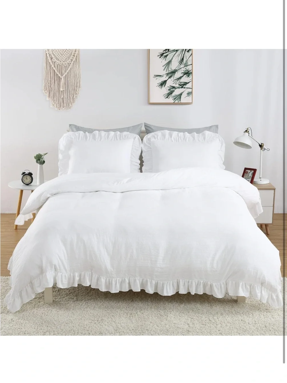 NWOT CAROMIO White Ruffled Duvet Cover Twin, 2PCS